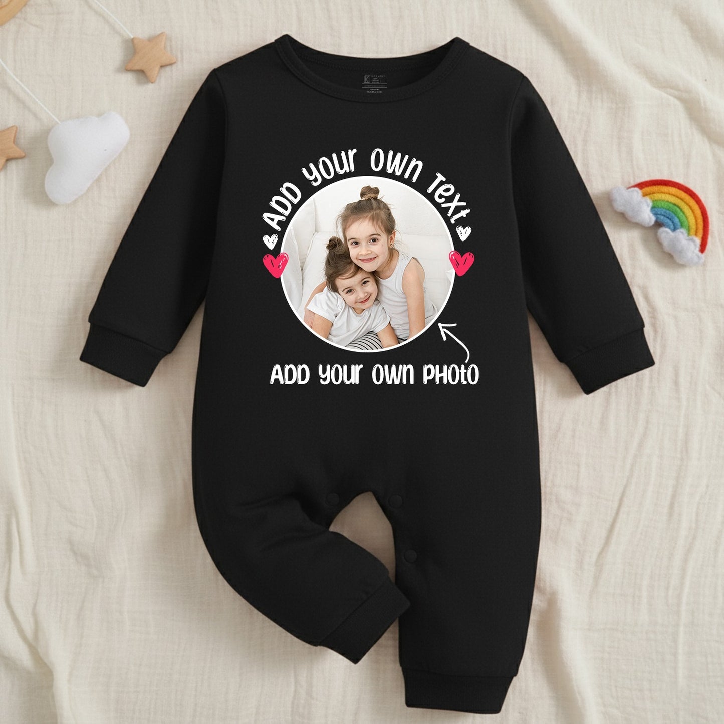 Make Your Own Fully Customized Infant Romper With Picture _ Full Black Romper