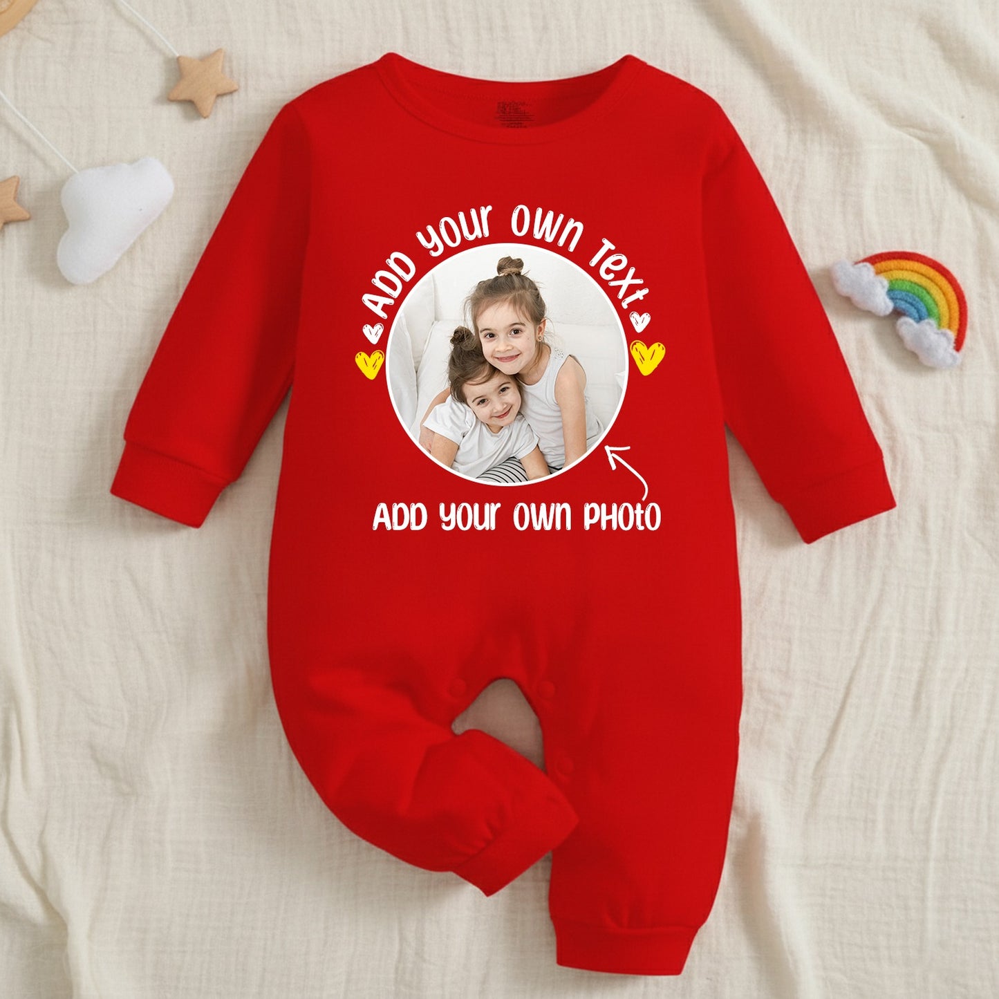 Make Your Own Fully Customized Infant Romper With Picture _ Full Red Romper