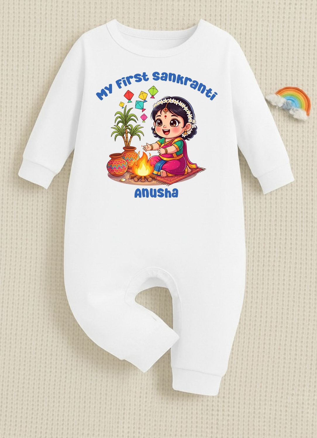 White romper for girl with Sankranti dress