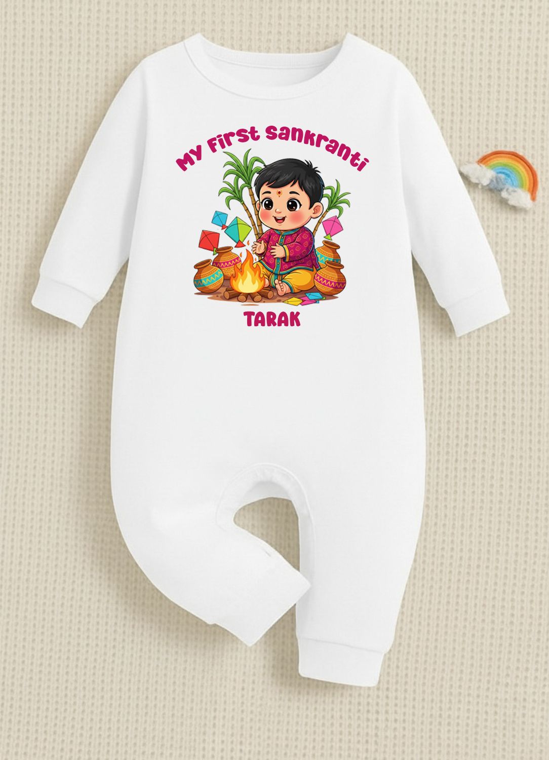 white romper for sankanthri with baby boy name