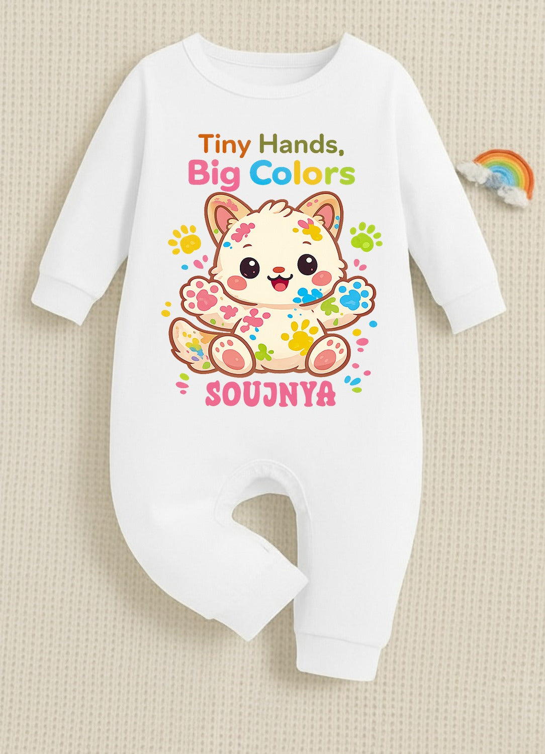 New Born & Baby Clothing | Baby My First Holi Tinny Hands Big Color's With Customized Baby Name | Soft Dress