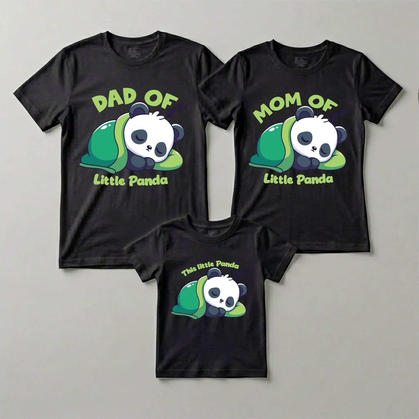 Panda Theme ! Total Family Twinning Black T-shirt