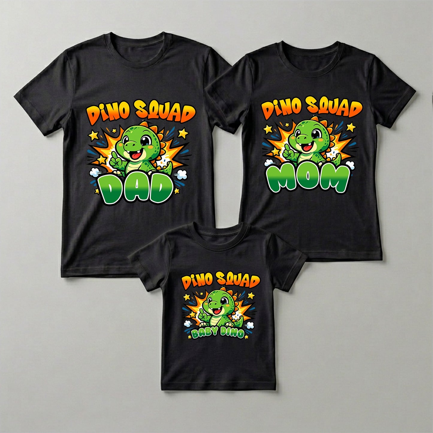 Dino Sqad ..! Total Family Twinning Black T-shirt