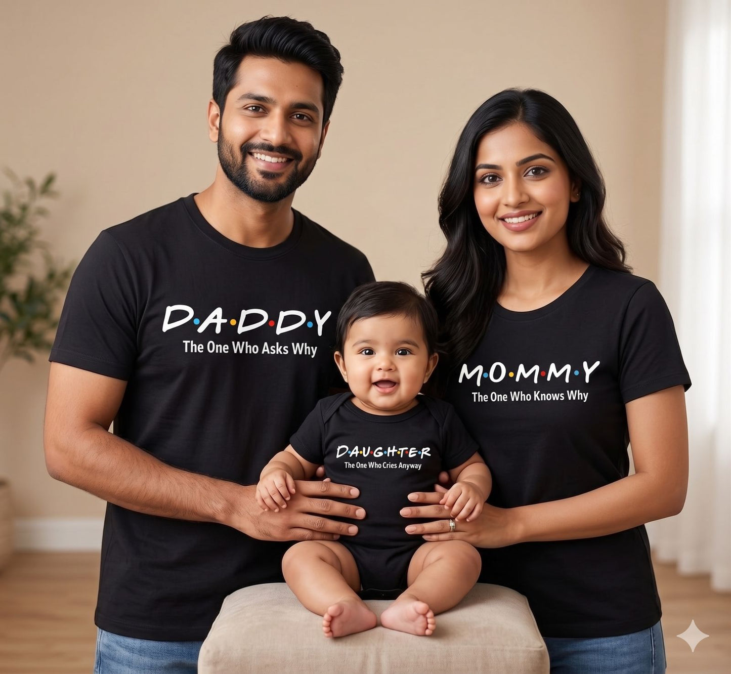 New Born & Baby Clothing | Mommy Daddy Daughter Black T-shirts & Bodysuit Combo | Soft Cotton