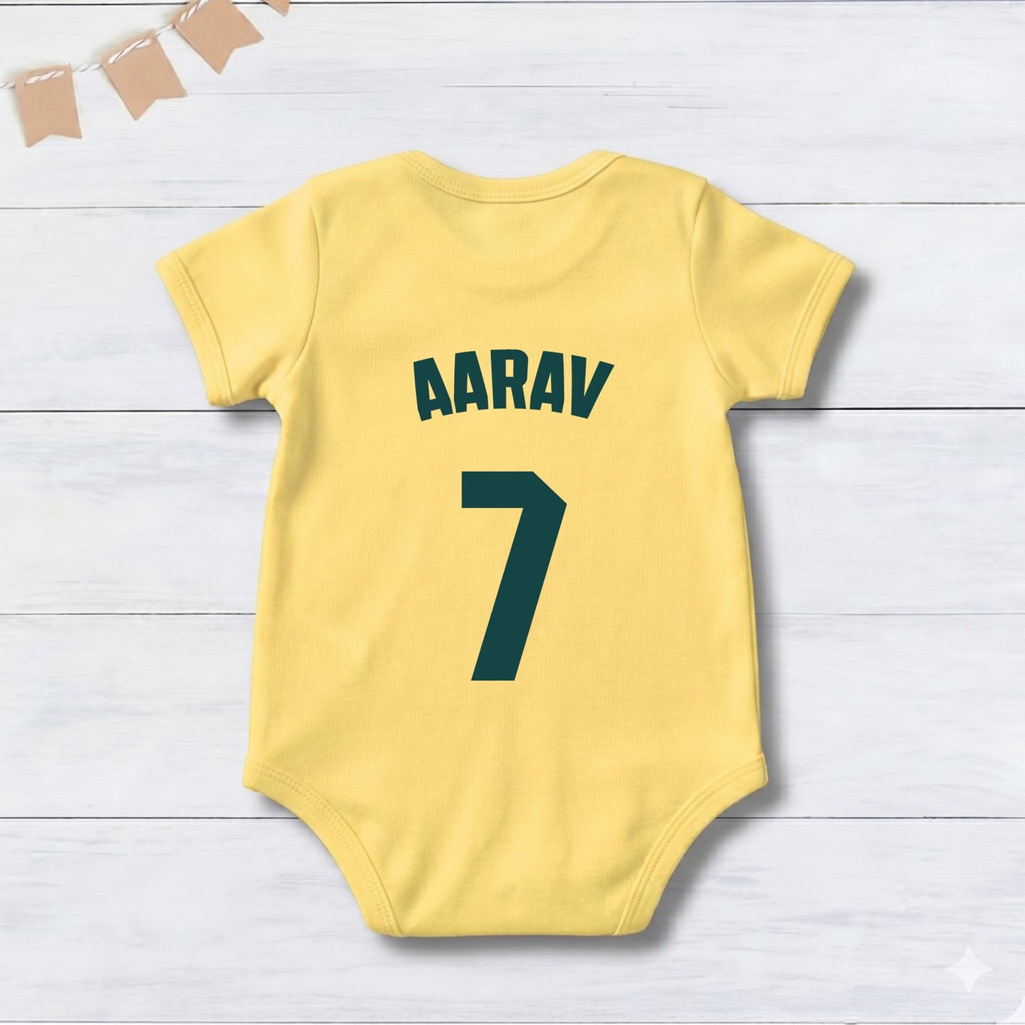 New Born & Baby clothing | Brasil Football Fan Baby Romper with Customized Baby Name Printed | Soft Yellow Cotton