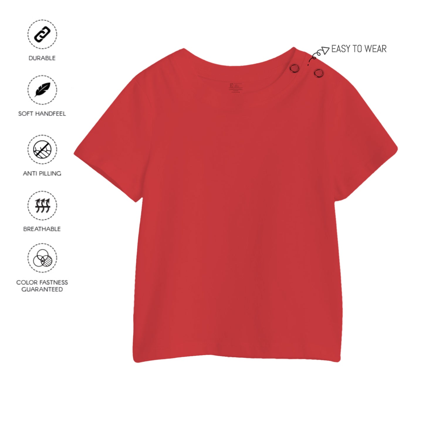 Kids Red Plain T-Shirt