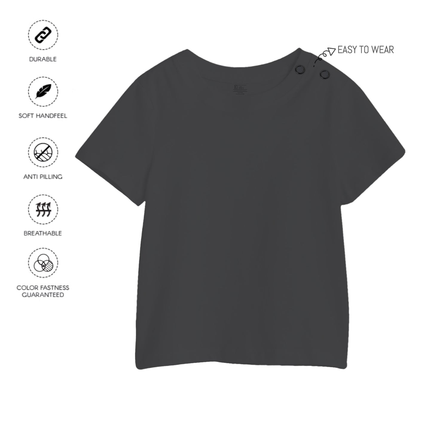 Kids Black Plain T-Shirt