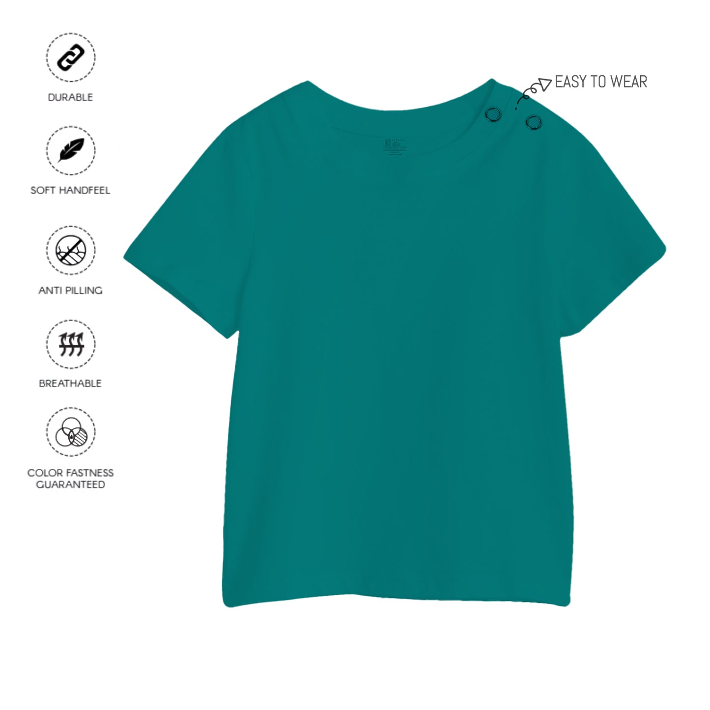 Kids Teal Plain T-Shirt