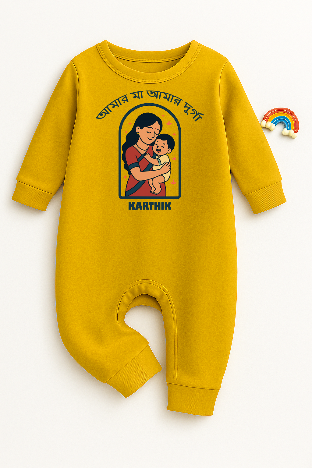 My Mom My Durga With Customized Baby Name In Bengali _ Full Yellow Romper