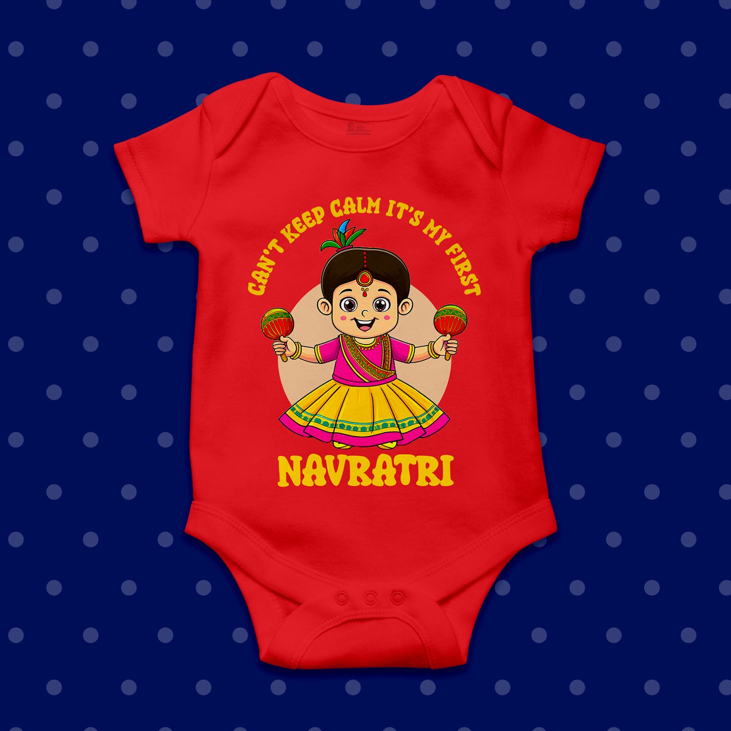 Can't Keep Calm Its My First Navratri _ Red Bodysuits