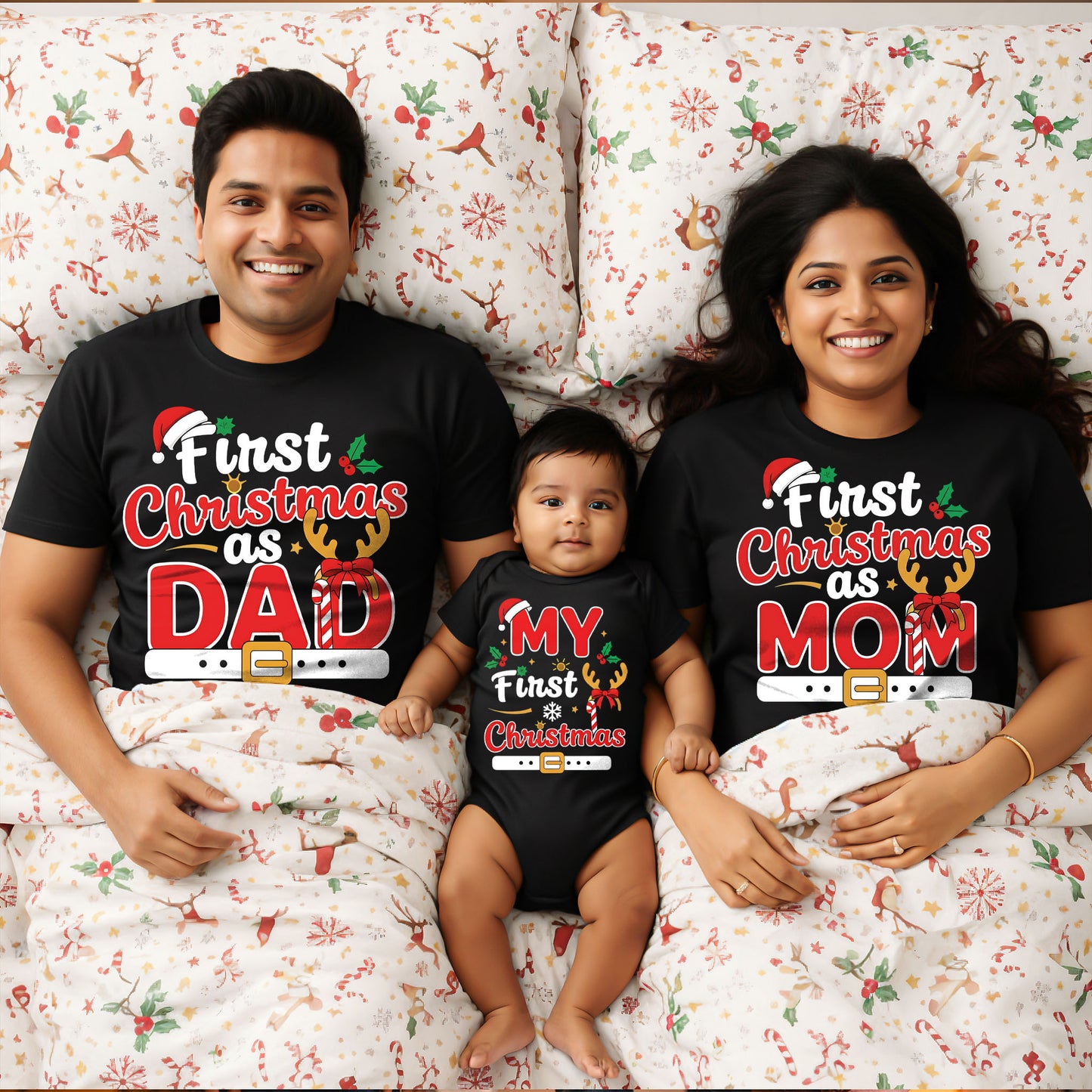 First Family Christmas As Dad & Mom T-Shirt Collection - Black T-Shirt