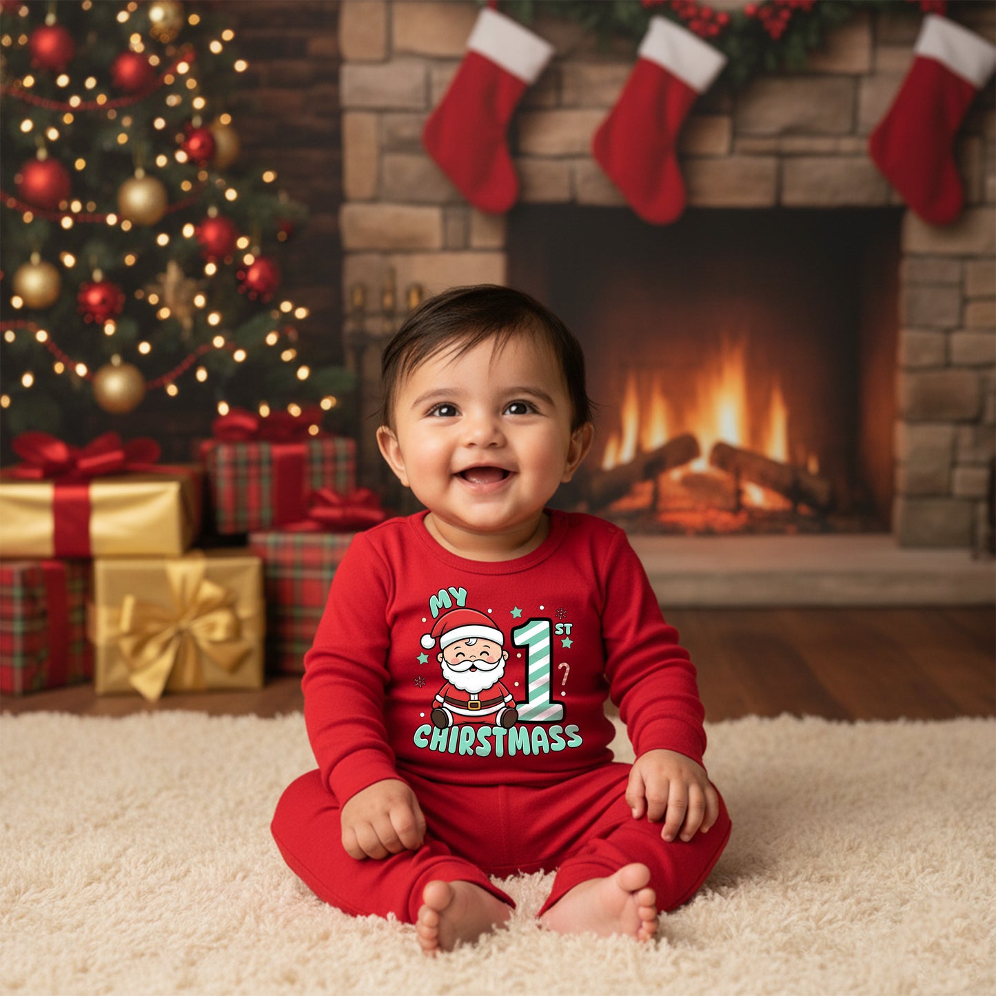 Karthik's First Christmas 04 _ Full Red Romper