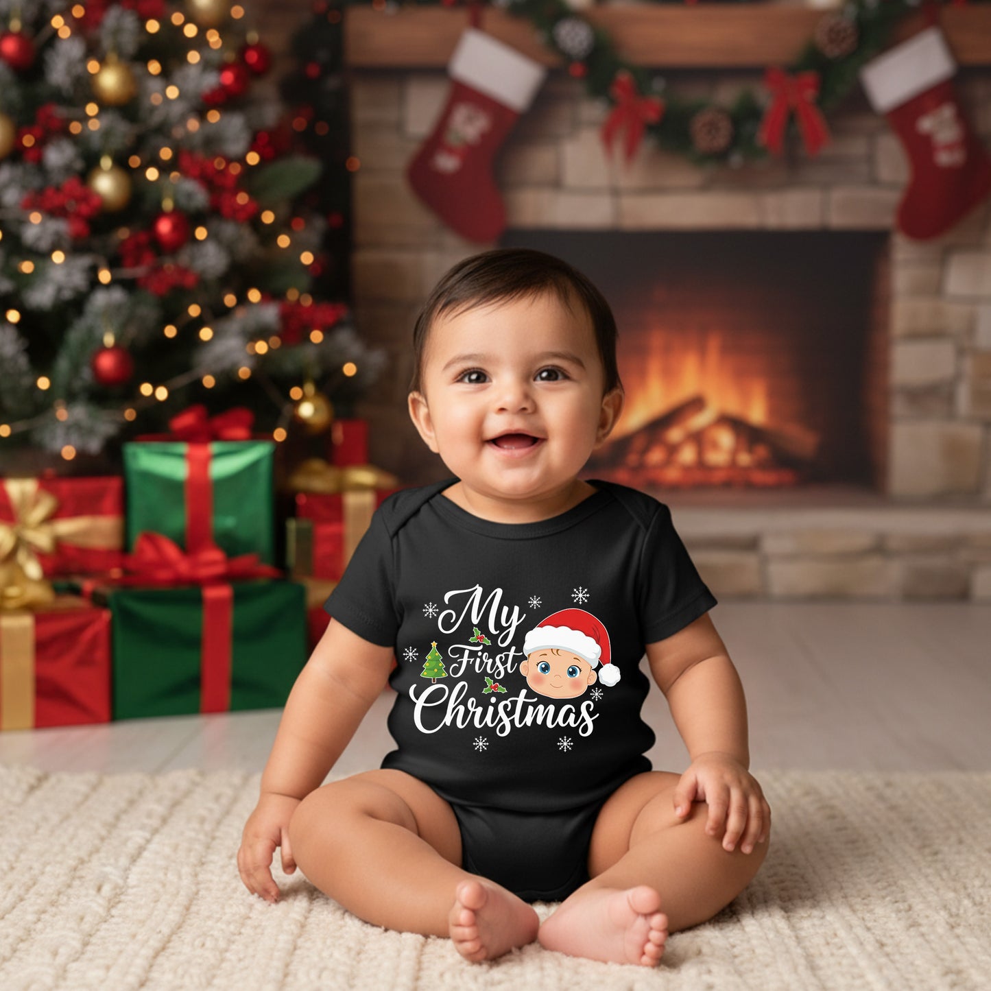 My First Christmas 07 _ Black Onesie