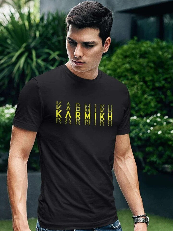 Men Round Neck Organic Cotton K5 Yellow Printed T-Shirt