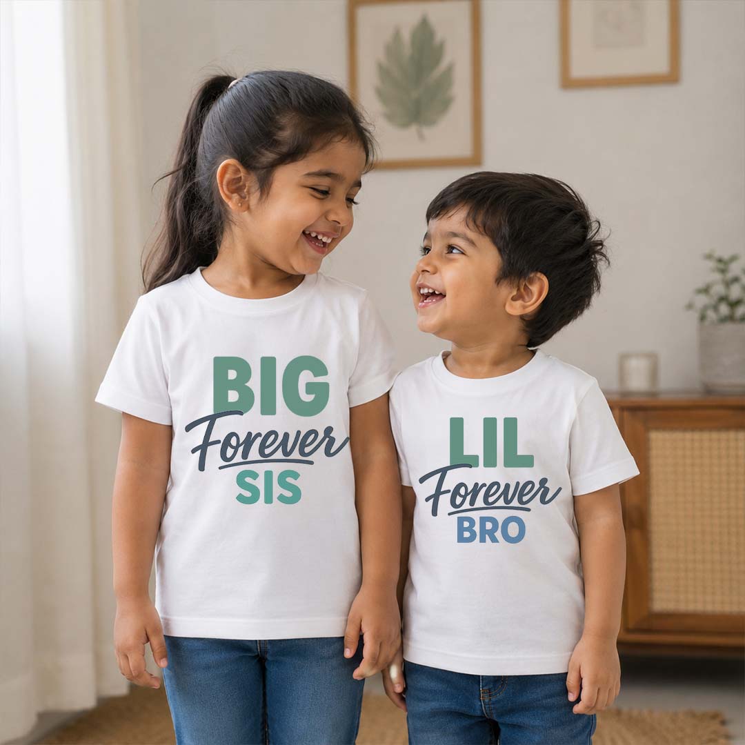 Combo pack of Big Forever Sis & Lil Forever Bro siblings White Tees