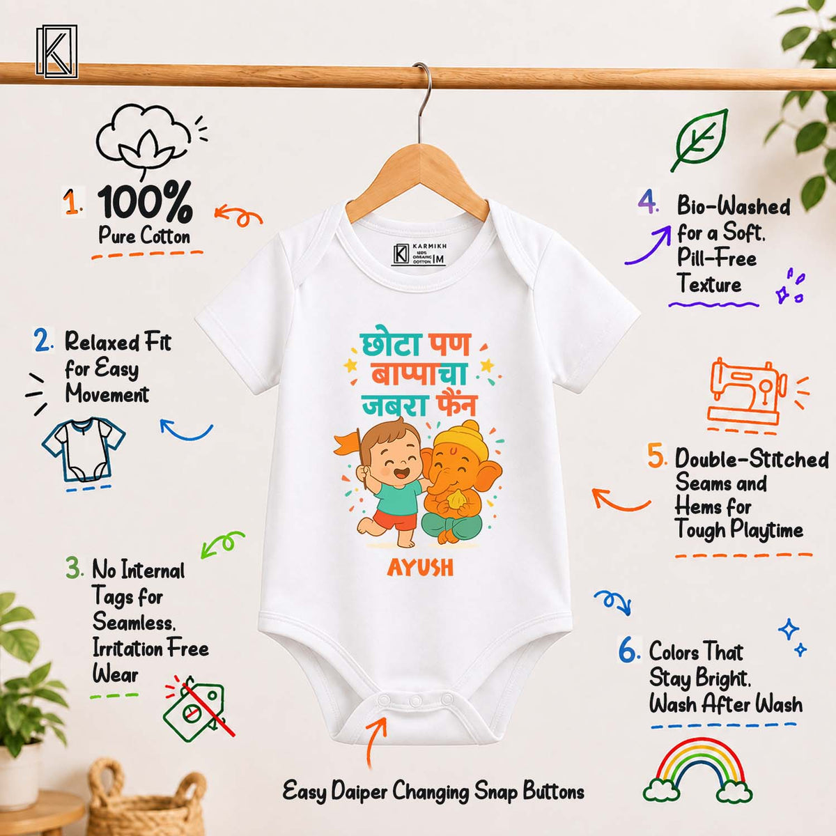 I am Small, but a big fan of Bappa with customised name_ White Onesie