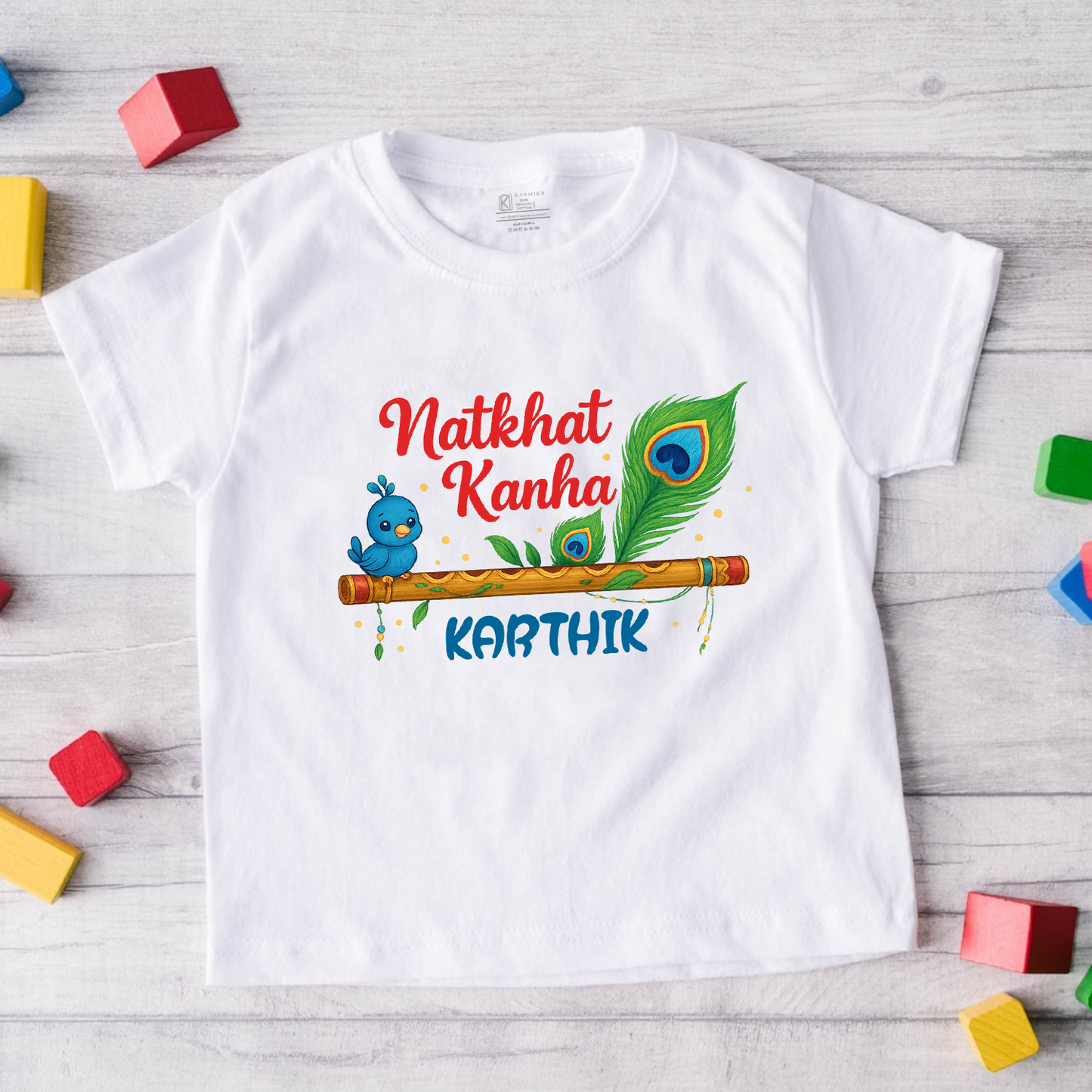 Natkhat Kanha with customised name _ White Tee