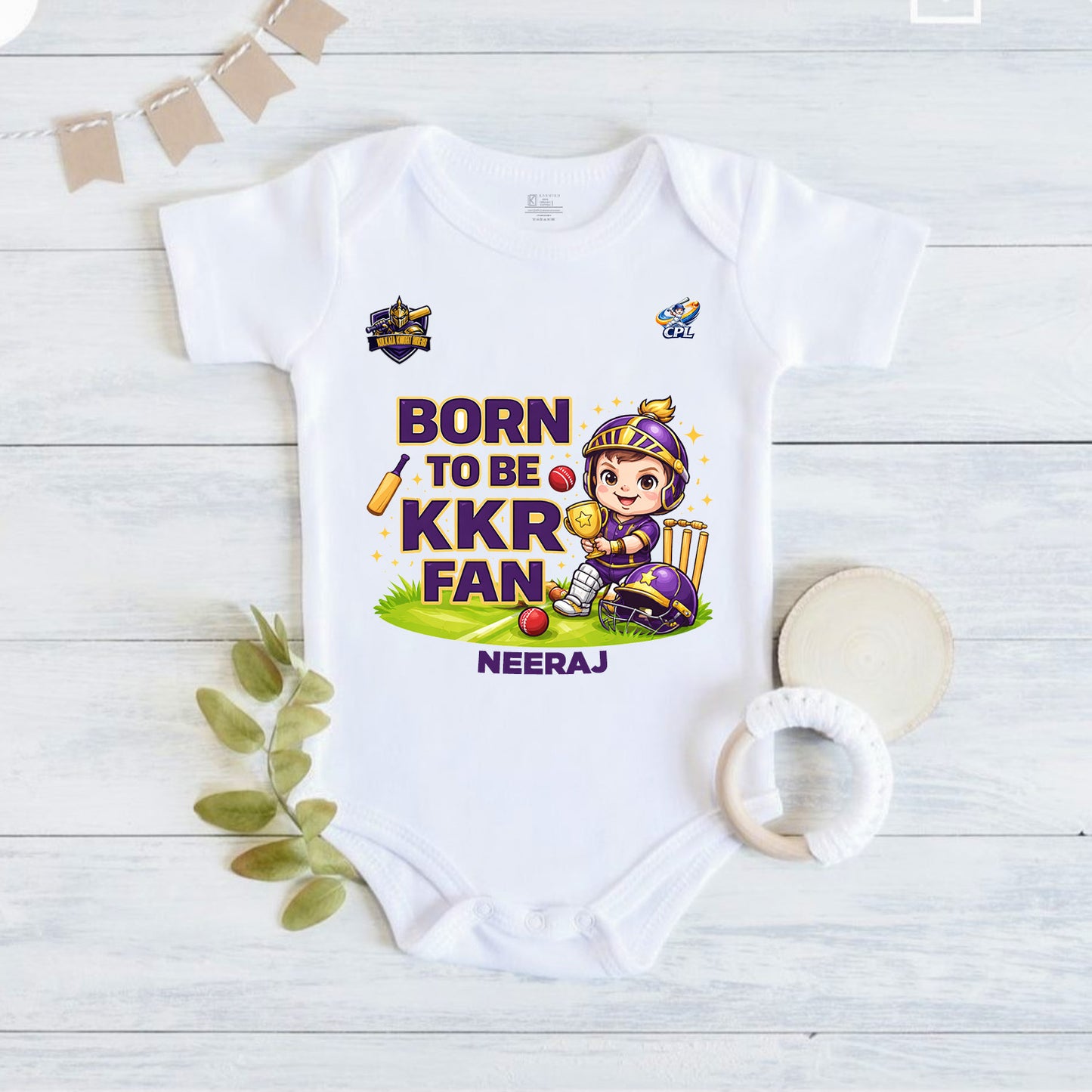 New Born & Baby Clothing |Born To Be KKR Fan With Customized Baby Name | Soft Cotton