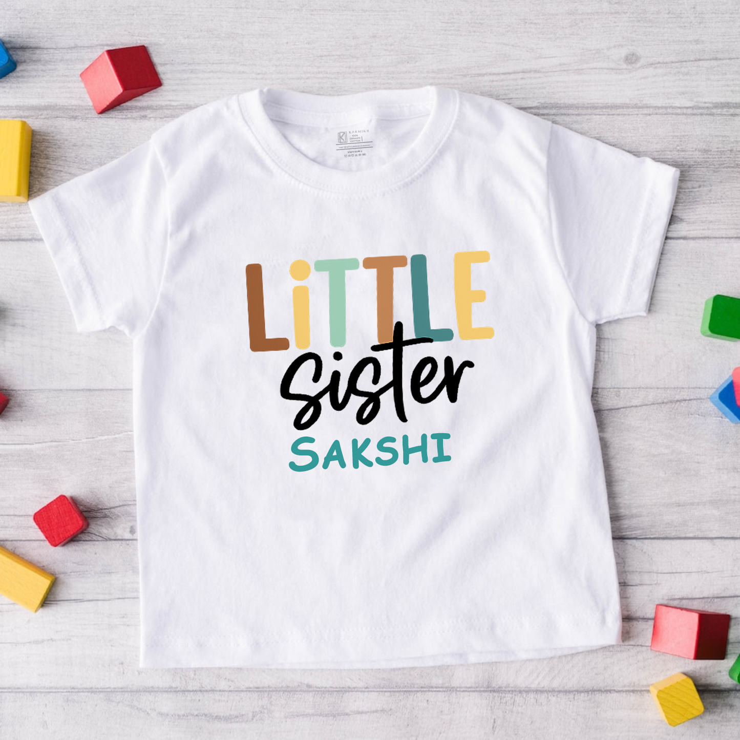 Little Sister customised with name _ White tee