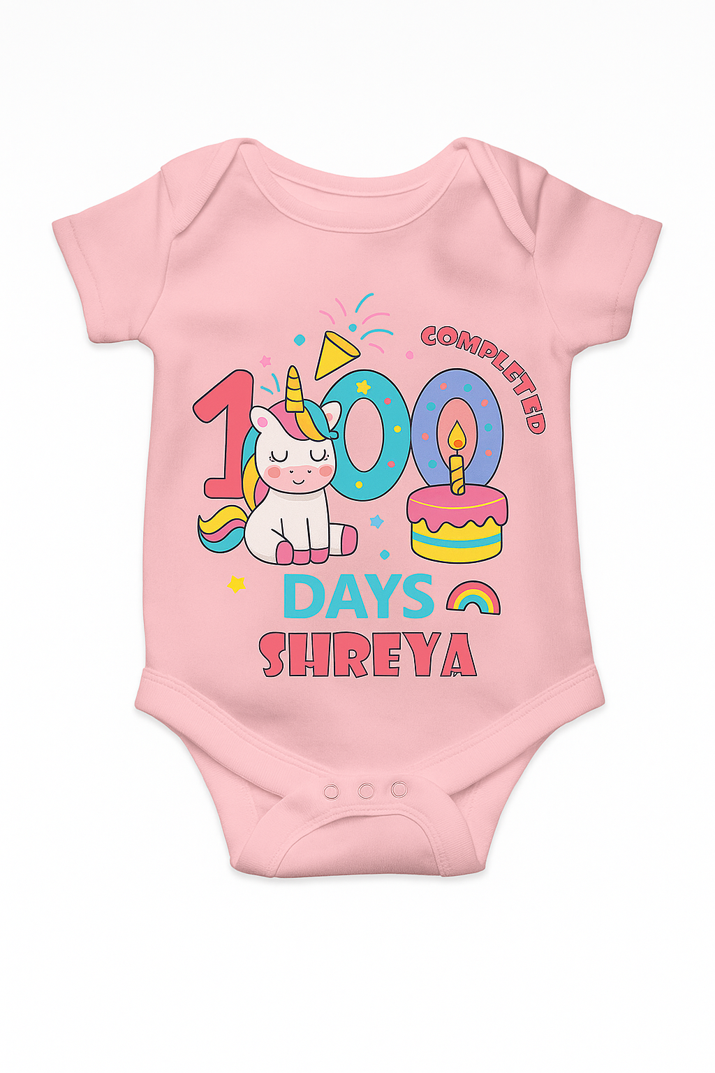 100 Days Completed with customized baby name _ Pink romper