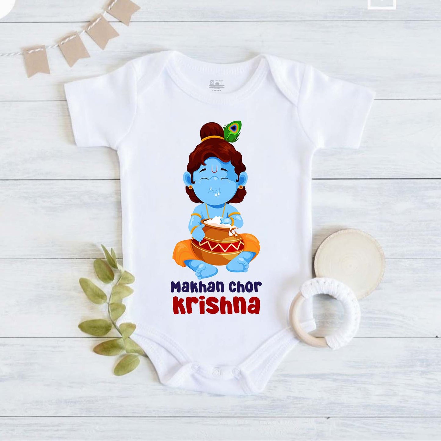 The Cutest Makhan Chor with customised name_ White Onesie