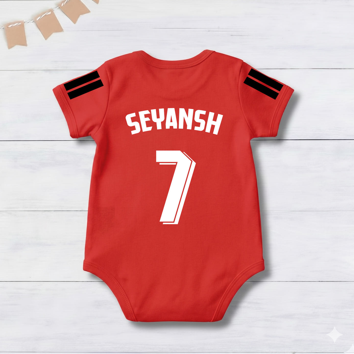 New Born & Baby clothing | Red Football Jersey Inspired Inspired Photoshoot Outfit for Baby with Customized Baby Name Printed | Soft Red Cotton