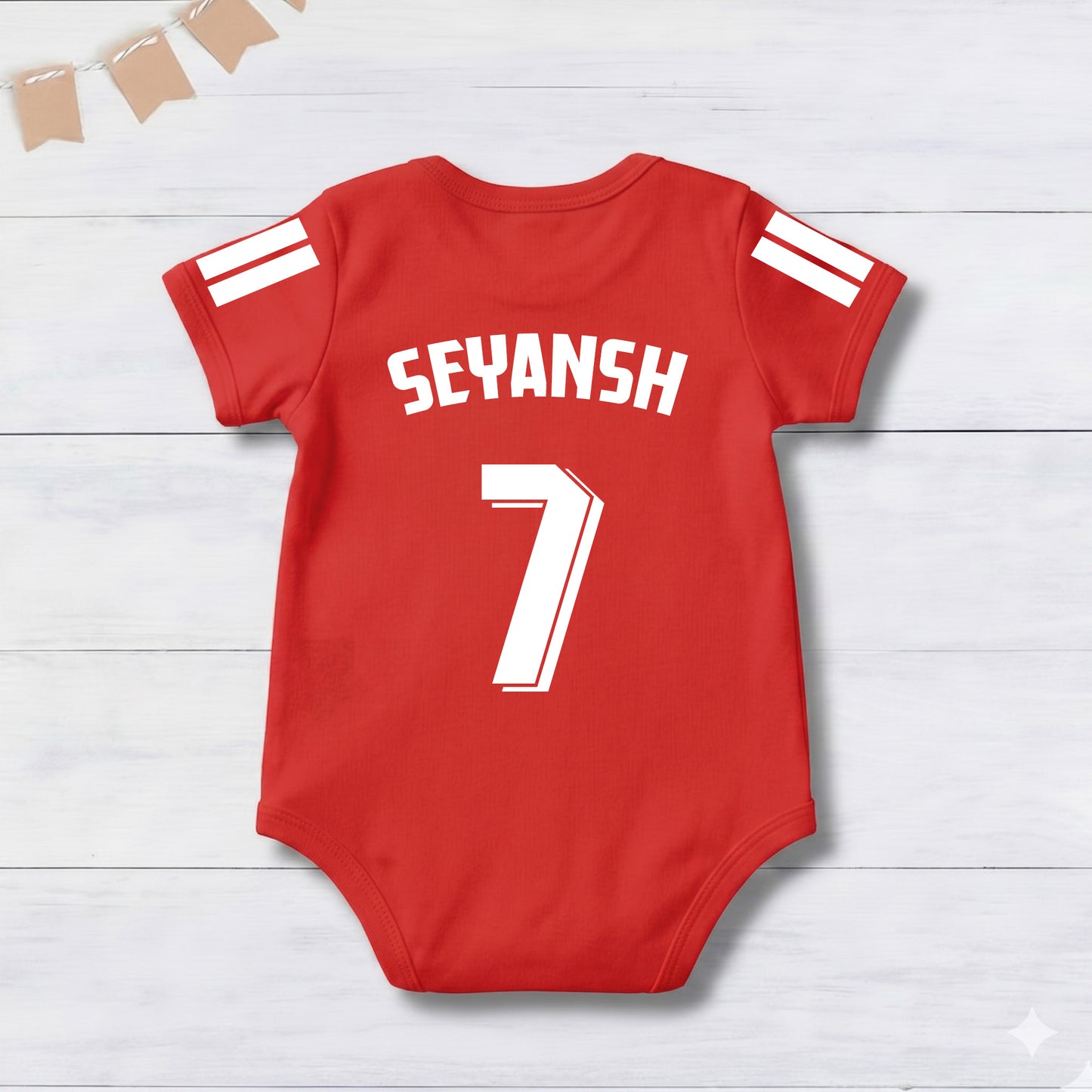 New Born & Baby clothing | Red Football Jersey Inspired Inspired Photoshoot Outfit for Baby with Customized Baby Name Printed | Soft Red Cotton