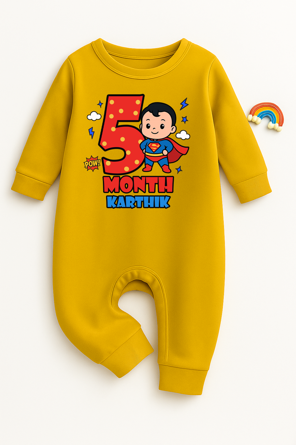 Infant monthly birthday Super Baby With Customized Baby Name _ Full Yellow Romper