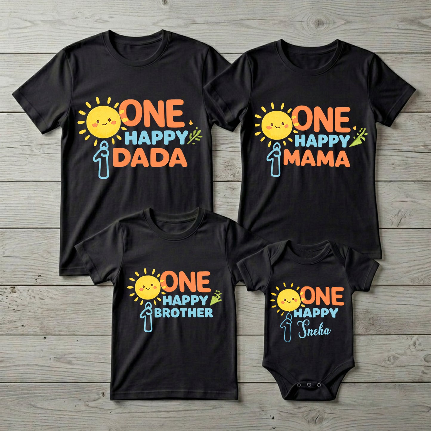 First Birthday | One Happy Black T-shirt Whole Family Twinning | Family Twinning Collection