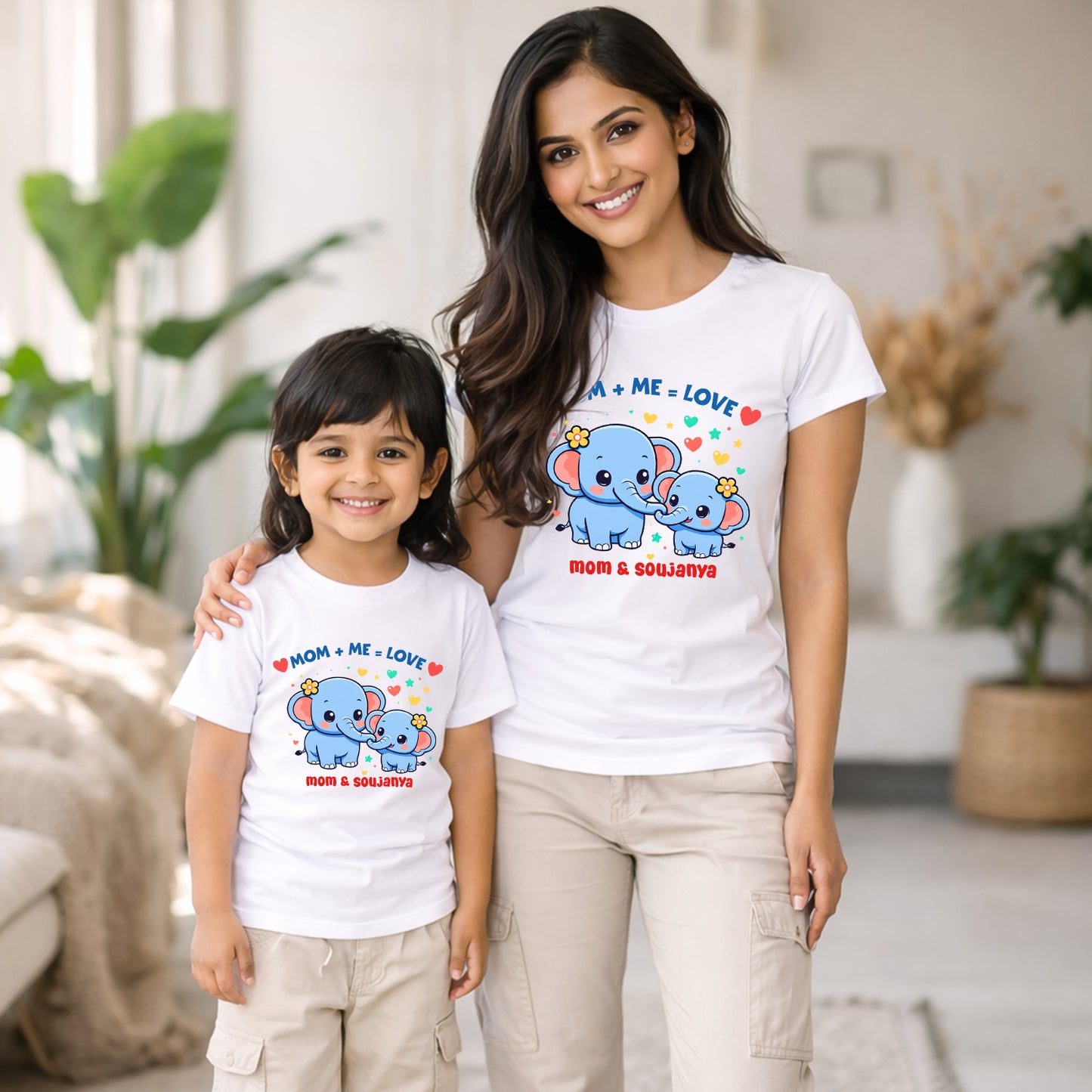 New Born & Baby Clothing | Mom + Me = Love With Customized Baby Name White Combo | Soft Cotton