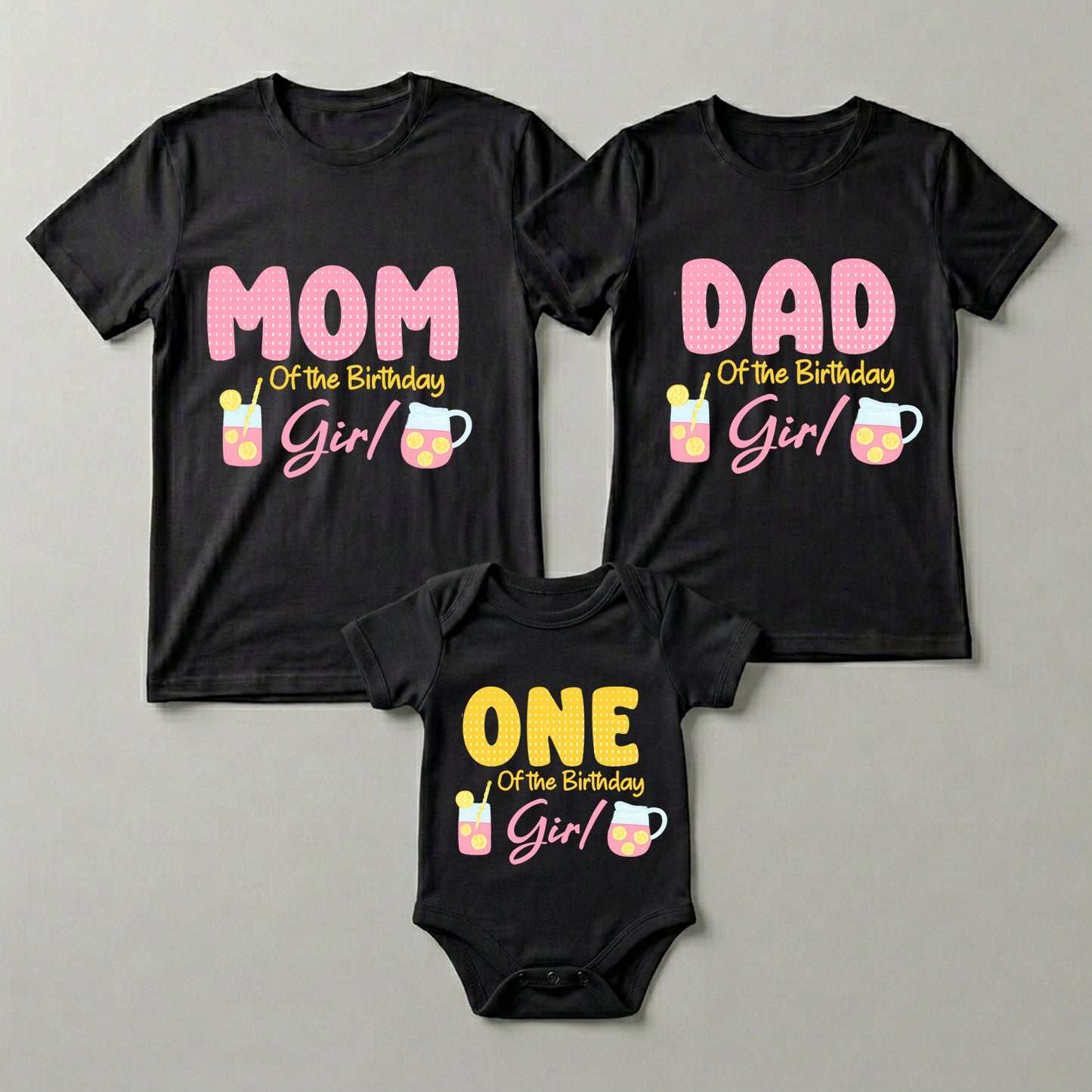 First Birthday | One Of The Birthday Girl Happy Black T-shirt Whole Family Twinning | Family Twinning Collection