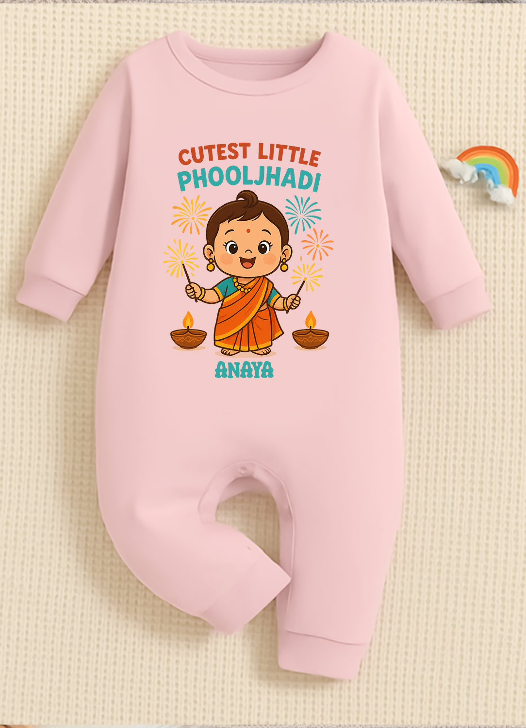 Cutest Little Phooljhadi Customized Baby Girl Name _ Full Pink Romper