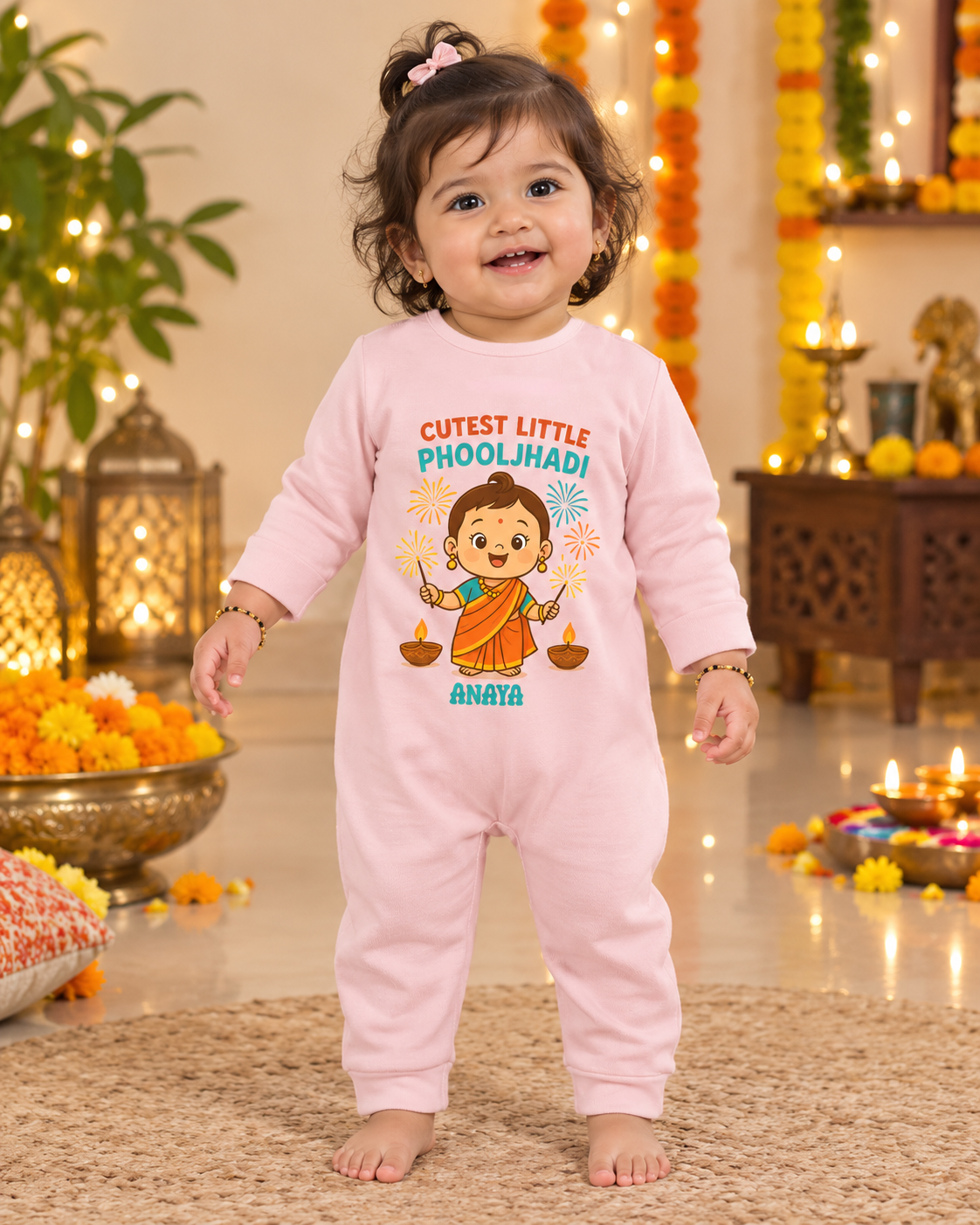 Cutest Little Phooljhadi Customized Baby Girl Name _ Full Pink Romper