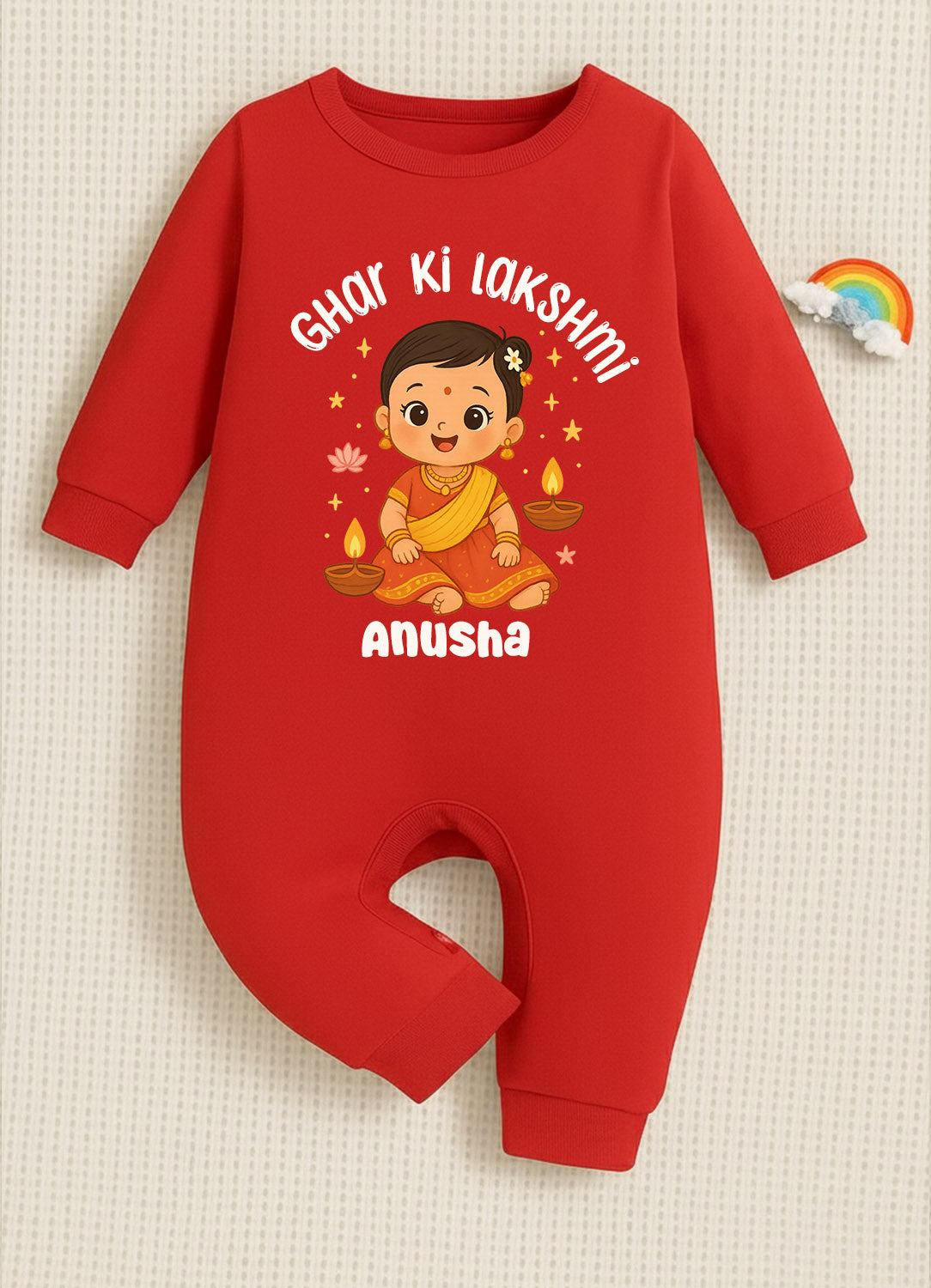 Ghar Ki Lakshmi With Customized Baby Girl Name 2 _ Full Red Romper