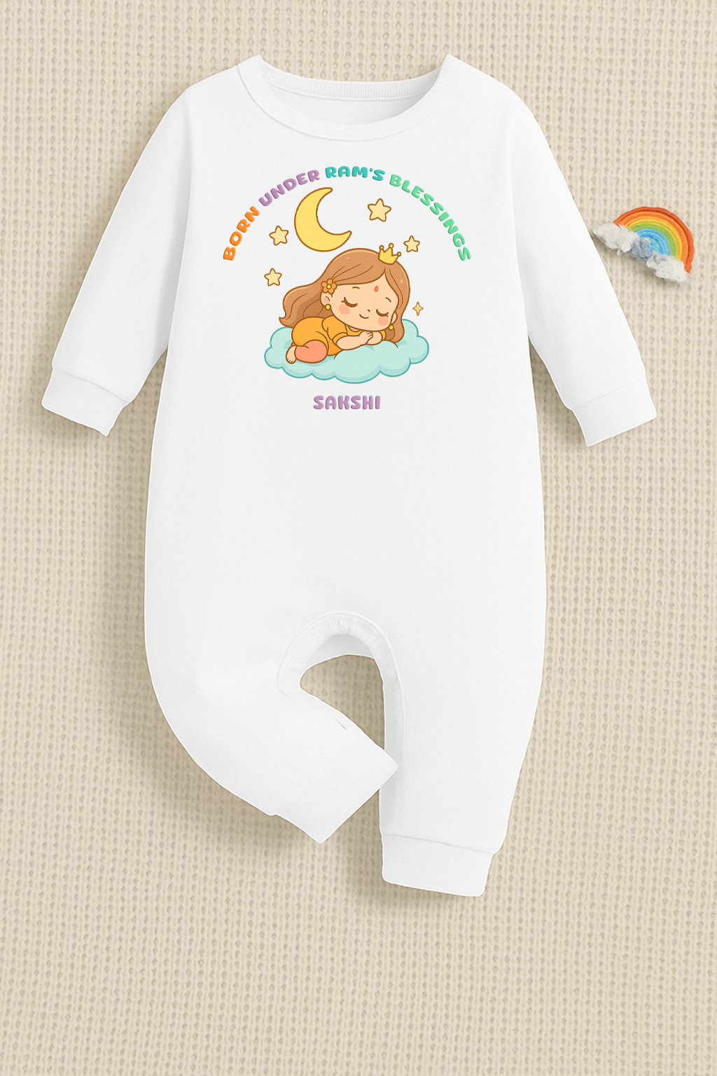 New Born & Baby Clothing | Born Under Ram's Blessings With Customized Baby Girl Name White Romper | Soft Cotton