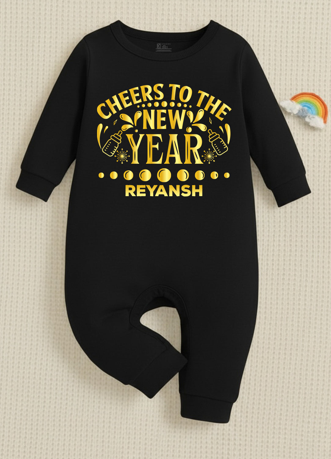 Cheers To The New Year With Customized Baby Name _ Full Black Romper