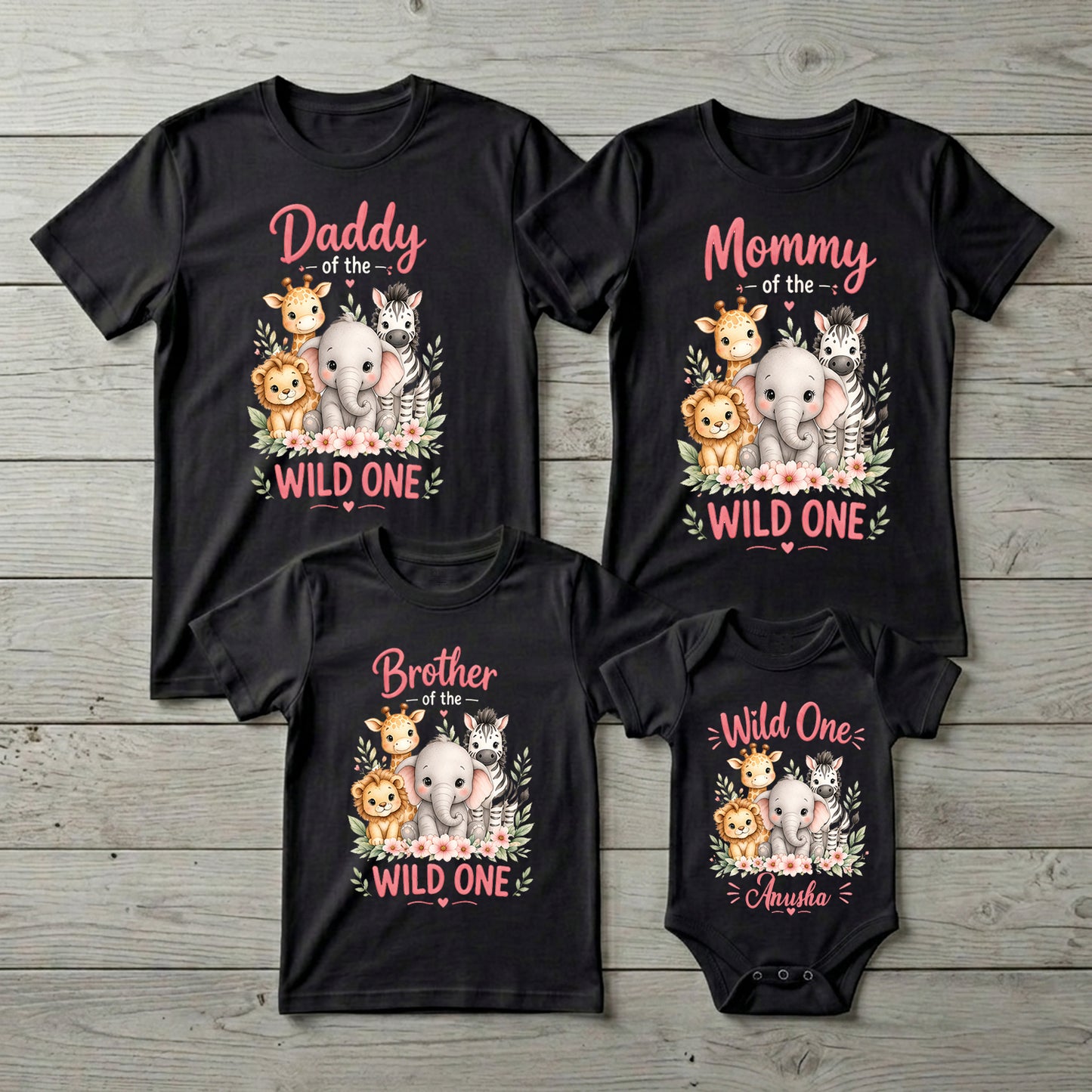First Birthday | Wild One Birthday Black T-shirt Whole Family Twinning | Family Twinning Collection