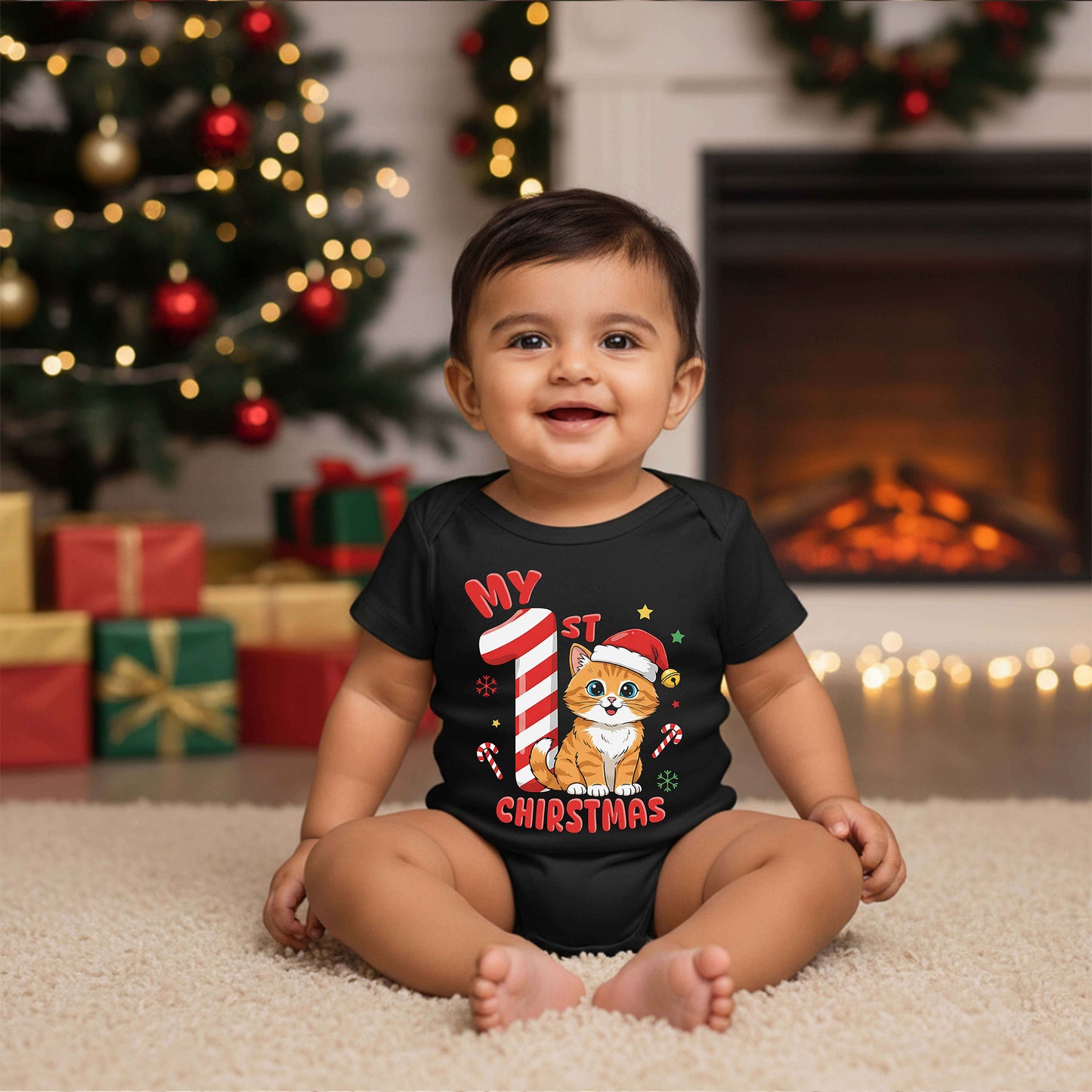 My First Christmas 02 _ Black Onesies