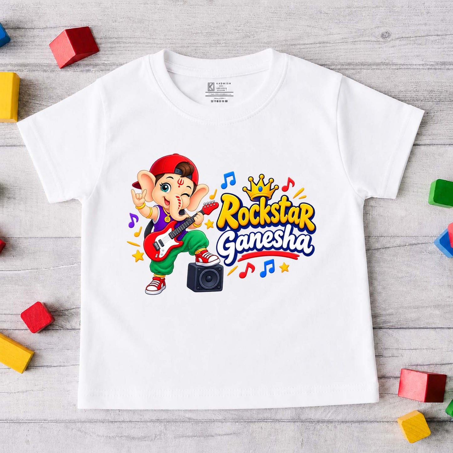 Rock Start Ganesha Kids T-Shirt | Ganpati Design White T-Shirt