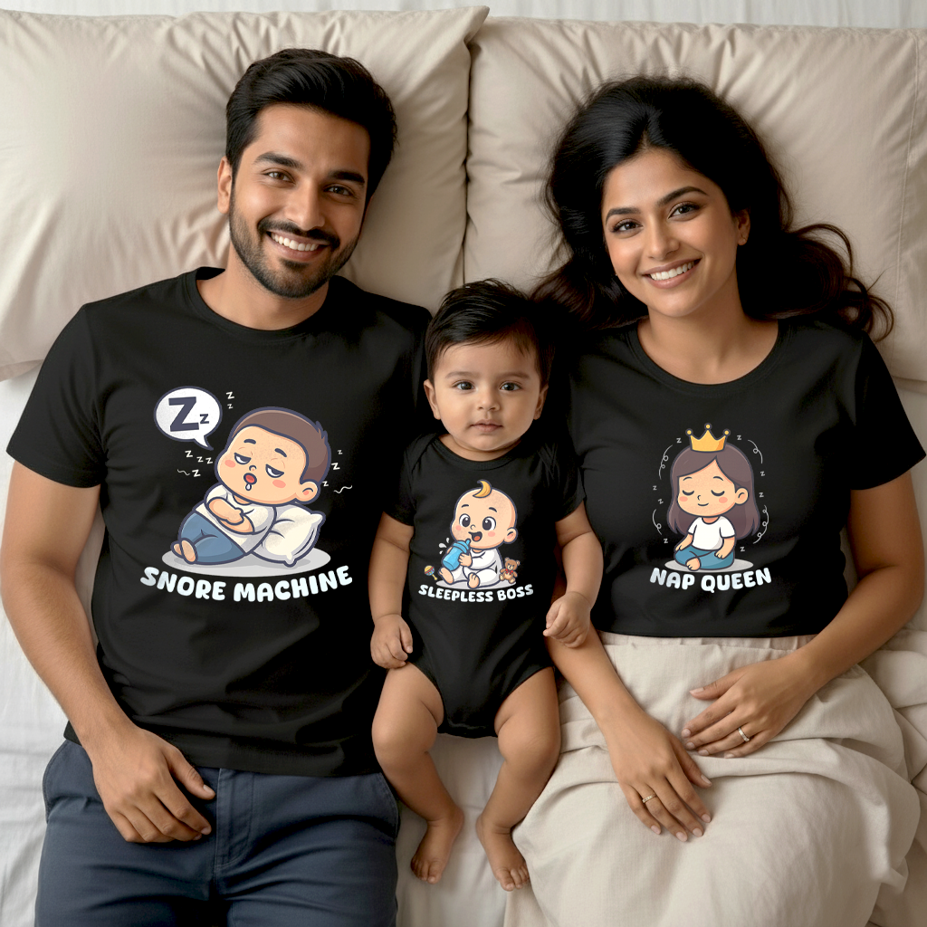 The Sleep Squad _ Total Family Twining Black T-shirt & Baby Onesie