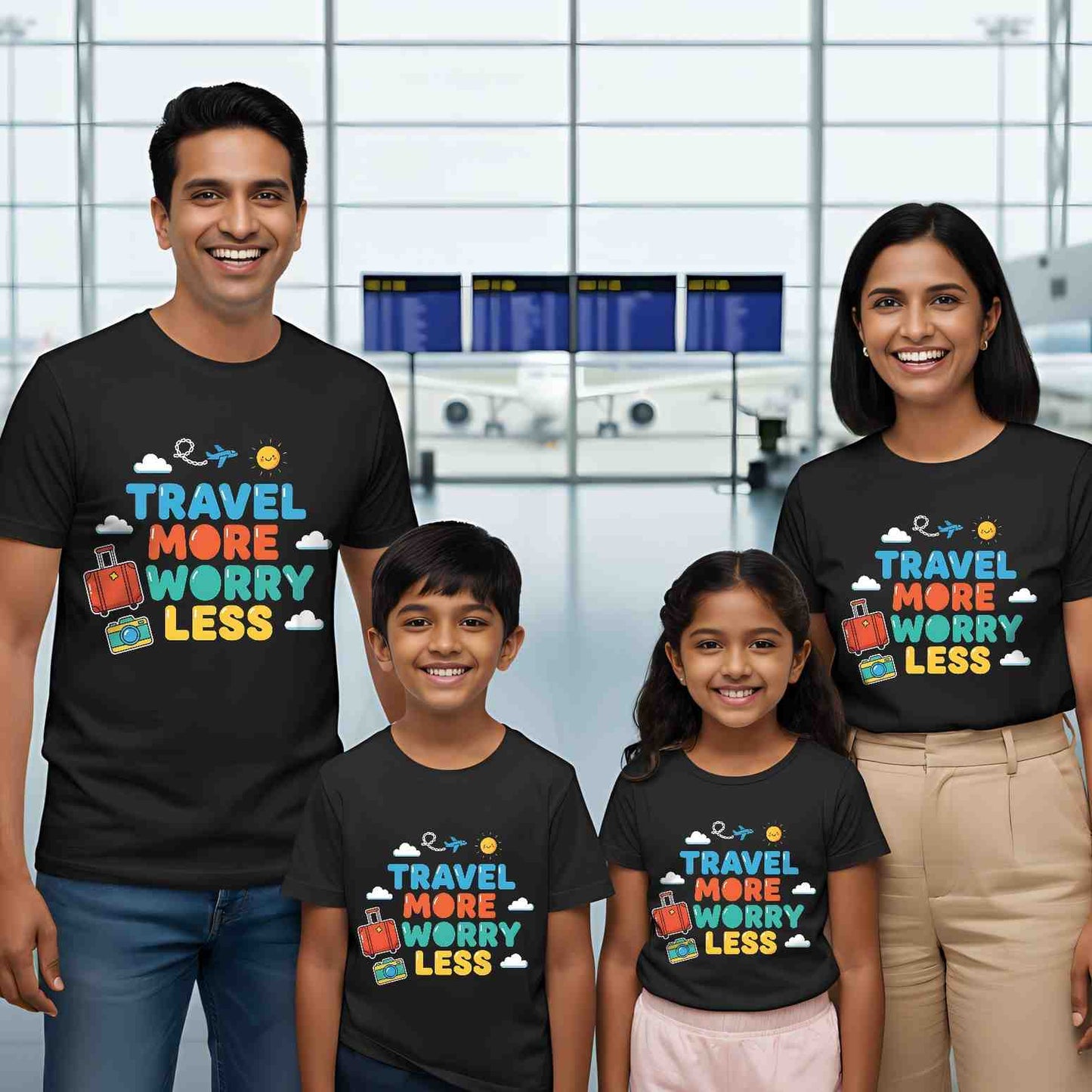 Travel More Worry Less _ Total Family Twinning Black T-shirt