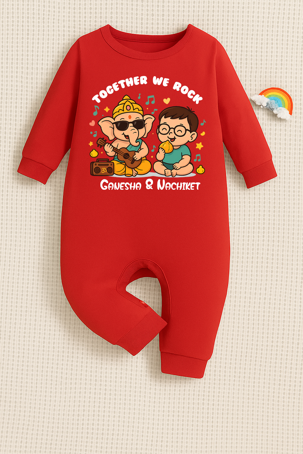 Together We Rock with customised name_ Full Red Romper