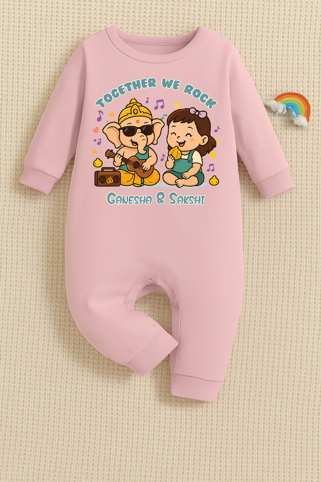 Together We Rock with customised name_ Full Pink Romper