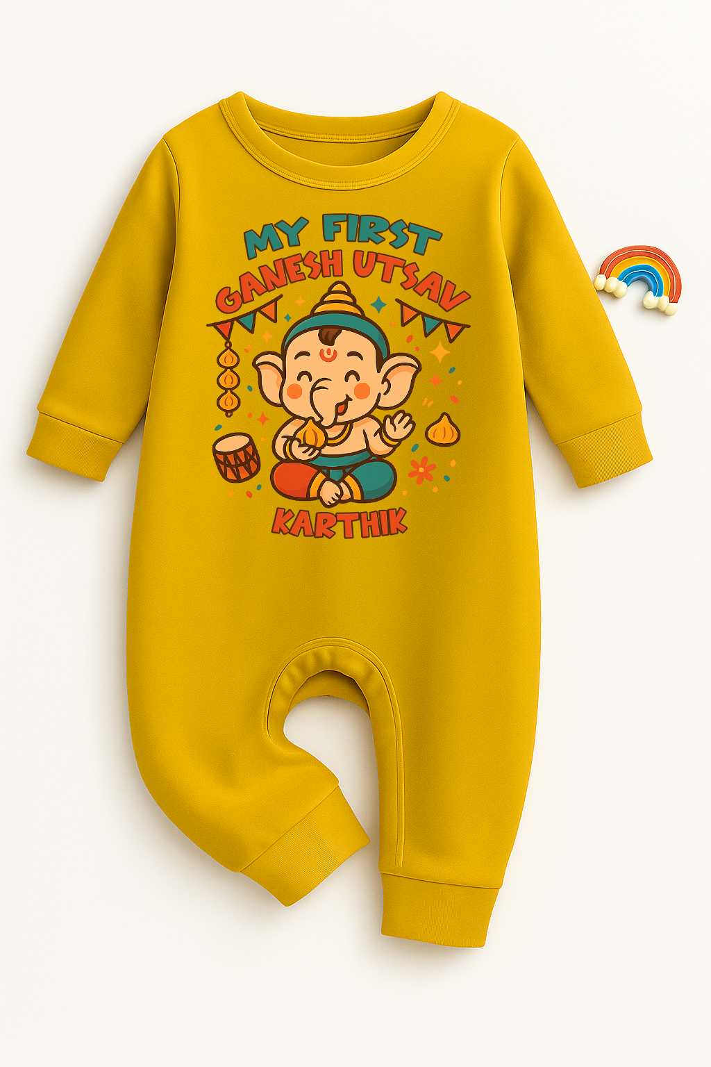 My First Ganesh Utsav with customised name_ Full Yellow Romper