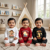 Karmikh Baby Romper Combo of 3 for Boys & Girls | Cutest Trouble Maker, Little Napping Simba & Little Party Animal | Full Sleeve Cotton Baby Rompers | 0–12 Months