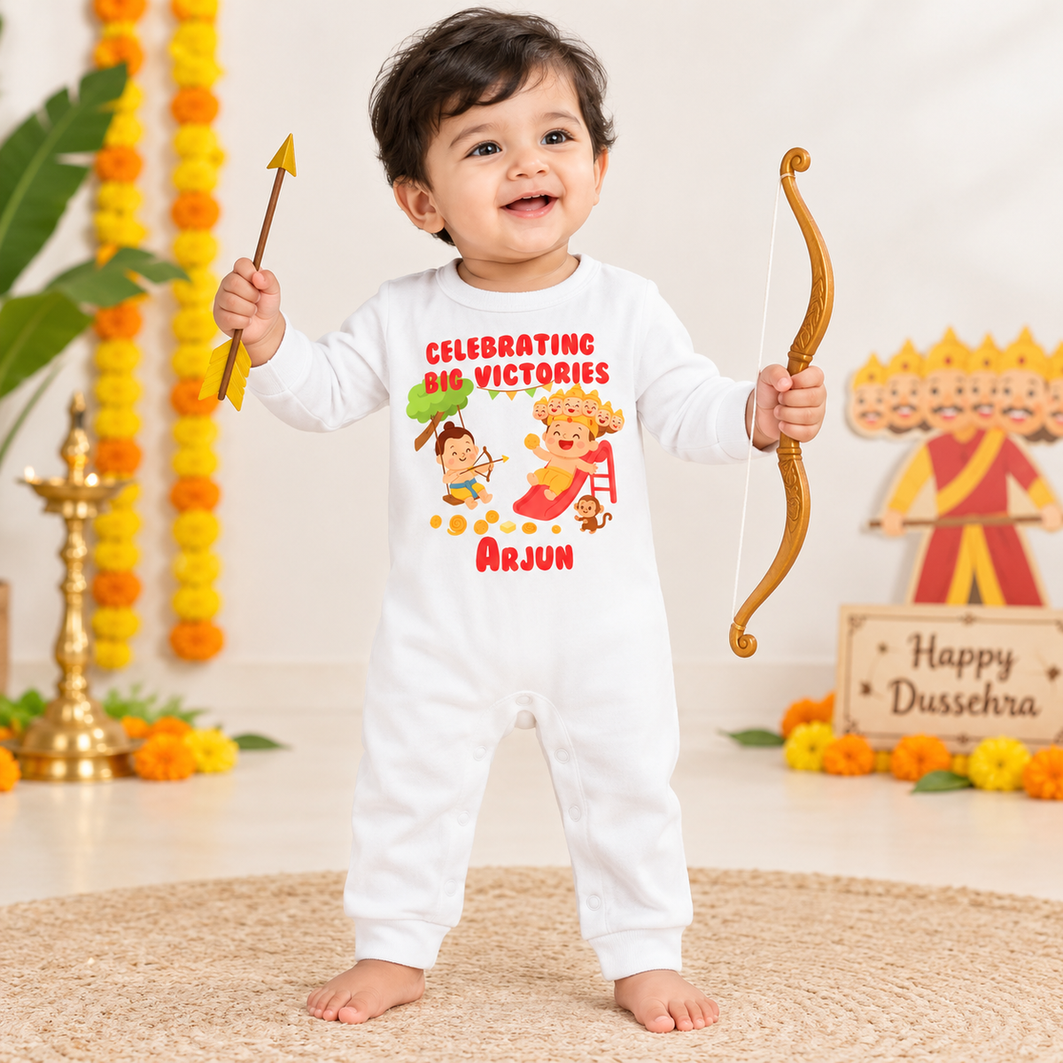 Celebrating Big Victories With Customized Baby Name _ Full White Romper