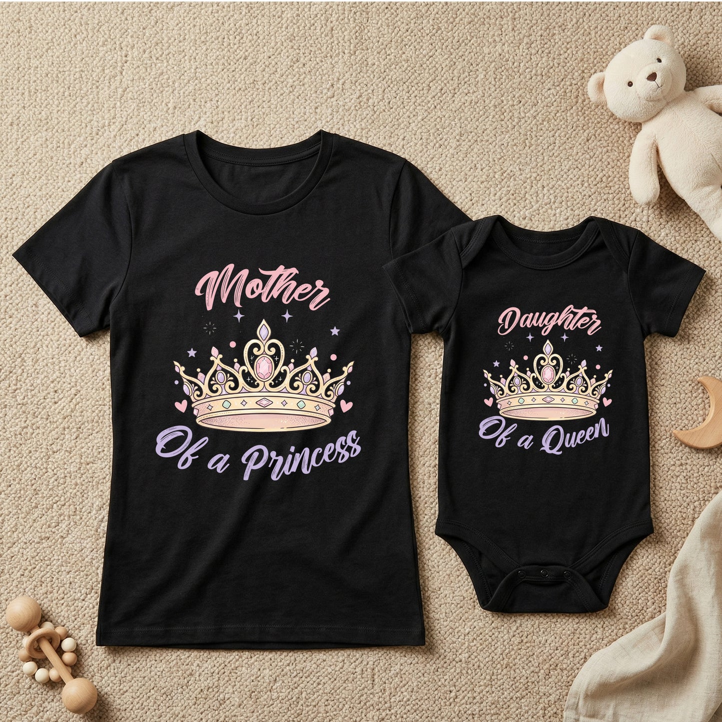 New Born & Baby Clothing | Mother Of The Princess and Daughter Of a Queen With The customized Baby Name Combo Black | Soft Cotton