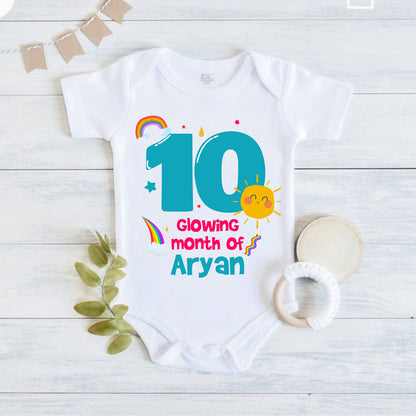 Infant monthly birthday with customized name 12 Months of Love and Happiness onesies
