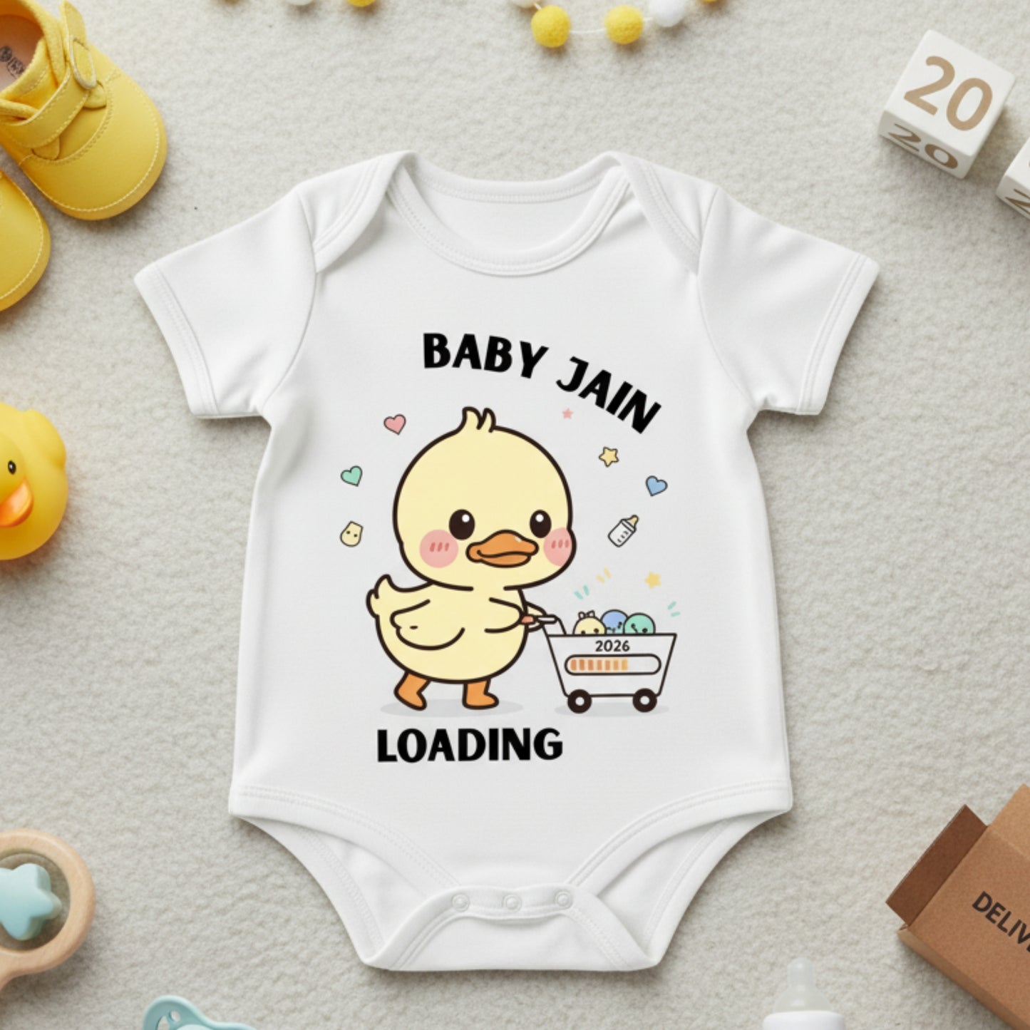 Baby Jain Loading White Customized Baby Surname _ White Onesie
