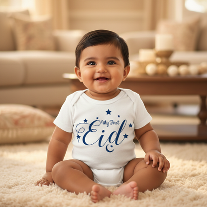 Newborn & Baby Clothing | Baby My First EID White Onesie | Soft Cotton
